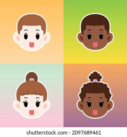 People faces emoji set with short and ponytail hair