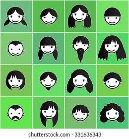 people faces icons flat vector set