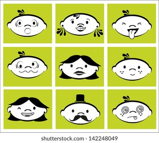 people faces over green background vector illustration