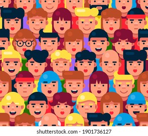 People' Faces Seamless Pattern. Cute Cartoon Flat Style Vector - Shutterstock ID 1901736127