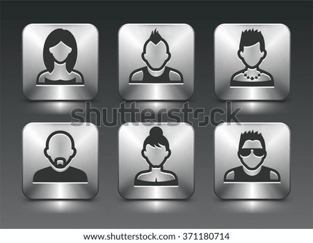 People Faces Set on Silver Square Buttons