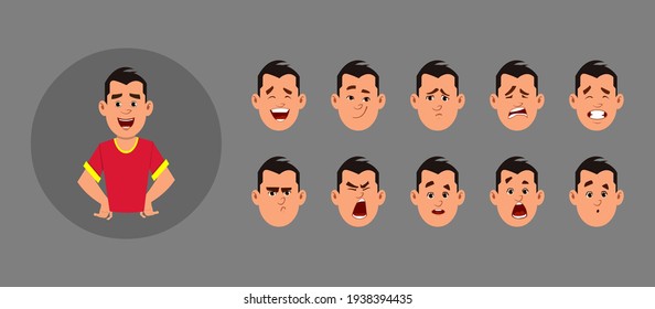 People with facial emotion. Young man cartoon character with different type of facial expressions for your design, motion and animation.