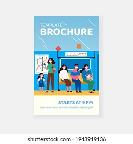 People in facial masks sitting and standing in underground train with gloves and masks. Transportation during virus, flat vector illustration. Pandemic and protection concept for banner, website design or landing web page