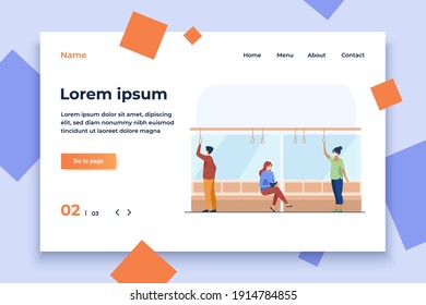 People in facial masks using public transport. Virus, prevention, quarantine flat vector illustration. Transportation and pandemic concept for banner, website design or landing web page