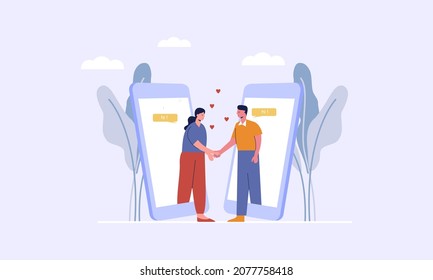 People facing each other while texting concept illustration