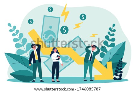 People facing financial crisis and loss. Business people upset about recession, economy problems. Vector illustration for bankruptcy, decrease, company failure, debt concept