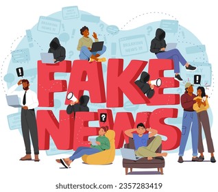 People And Fake News Concept. Characters Susceptible To Misinformation Due To Confirmation Bias And Social Media Echo Chambers. Anonymous Writing Fake News. Cartoon Vector Illustration