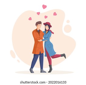 People in fall enjoying autumn activity. Couple walking together is hugging. Love, couple in relationship concept cartoon vector