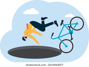 people fall into holes, a metaphor for the downfall of business. Simple flat conceptual illustration.

