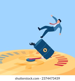People fall from oil barrels because they are touched by parameter needles, a metaphor for fuel inflation