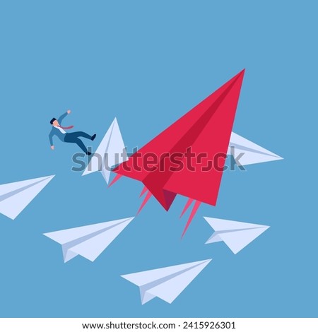 people fall out of their paper planes because a new plane crashes into them, a metaphor for business disruption. Simple flat conceptual illustration.