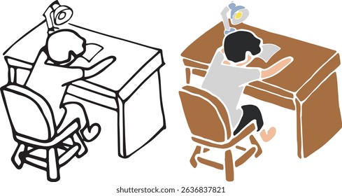 People falling asleep while studying at the study table Vector