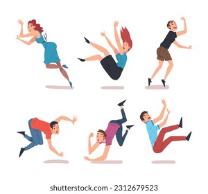 People Falling Down Stumbling and Slipping Vector Set
