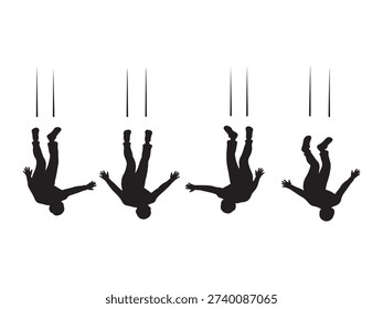 People falling, motion sequence, descent, danger, gravity, abstract silhouette, free fall