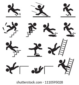 People falling or slipping icon set. Vector.