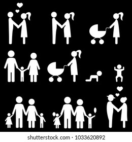 People Family Pictogram on black background. Web icon set