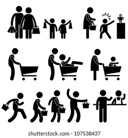 People Family Shopping Shopper Sales Promotion Icon Symbol Sign Pictogram