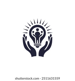 pessoas família juntos logotipo da unidade humana e design da lâmpada ilustração do vetor gráfico, mente ideia inteligente pensar design do logotipo da lâmpada, pessoas ideias da lâmpada criativa conceito vetor	