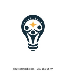 people family together human unity logo and light bulb design graphic vector illustration, smart idea mind think lightbulb logo design, people creative light bulb ideas concept vector	