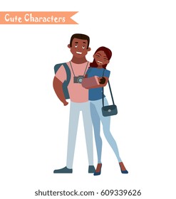 People and family traveling on vacation. Family travel. Father mother and daughter at the airport. Vector illustration in a flat style