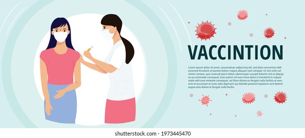 People and family vaccination concept for immunity health. Time to vaccinate banner. Patients are waiting in line. process of immunization against covid-19. Healthcare, coronavirus, flu or influenza.