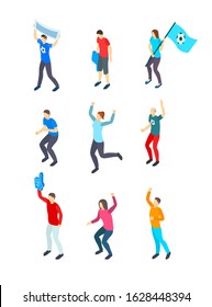 People Fans Football 3d Icon Set Isometric View Include of Supporter Man and Woman. Vector illustration of Icons