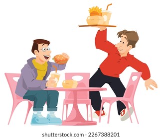 People in fast food cafe. Funny people. Illustration concept template for website, web landing page, banner, presentation, social, poster, promotion or print media.