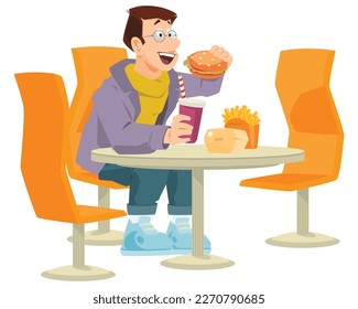 People in fast food cafe. Funny people. Illustration concept template for website, web landing page, banner, presentation, social, poster, promotion or print media.