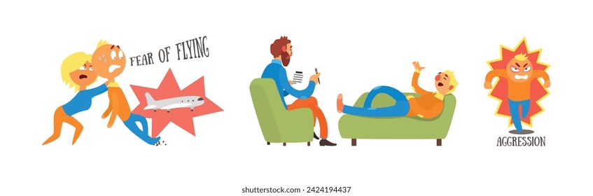 People Fear and Phobias Scared and Afraid of Different Thing Vector Set