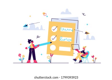 People feel in check boxes in to do list. Project task management it concept. Software development process and project management activities. Violet palette. Vector illustration on white background