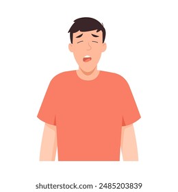 People feel tired and sleepy. Man yawning after waking up. Flat style vector