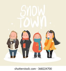 People feeling freeze in snow town - cold, winter - Vector illustration