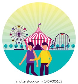 people festival fun fair event amusement park vector illustration