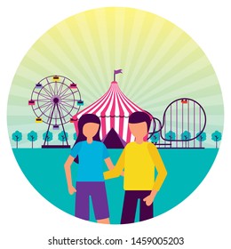 people festival fun fair event amusement park vector illustration