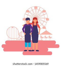 people festival fun fair event amusement park vector illustration