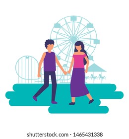people festival fun fair event amusement park vector illustration