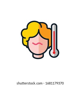 People with fever high temperature filled outline icons. Vector illustration. Editable stroke. Isolated icon suitable for web, infographics, interface and apps.