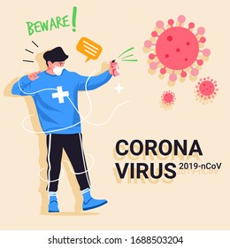 People fight for health with wearing face mask. Vector illustration fight covid-19 corona virus. cure corona virus. people use a mask for fight virus concept.