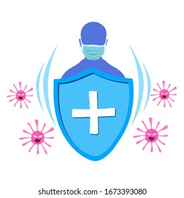  la gente lucha contra el concepto de virus.  Ilustración vectorial