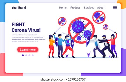 People fight with virus , fight Covid-19, vaccine cure for Corona virus concept. Modern flat web page design for website and mobile website development. Vector illustration