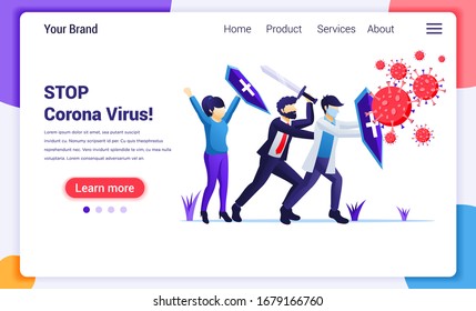 People fight with virus , fight Covid-19, vaccine cure for Corona virus concept. Modern flat web page design for website and mobile website development. Vector illustration