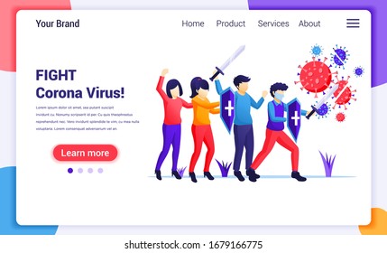 People fight with virus , fight Covid-19, vaccine cure for Corona virus concept. Modern flat web page design for website and mobile website development. Vector illustration