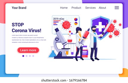 People fight with virus , fight Covid-19, vaccine cure for Corona virus concept. Modern flat web page design for website and mobile website development. Vector illustration