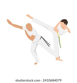 People fighting in Capoeira. Brazilian martial arts. Combat sport. Flat vector illustration isolated on white background