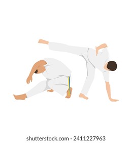 People fighting in Capoeira. Brazilian martial arts. Combat sport. Flat vector illustration isolated on white background