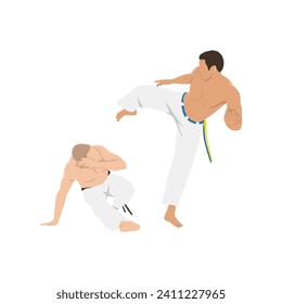  People fighting in Capoeira. Brazilian martial arts. Combat sport. Flat vector illustration isolated on white background