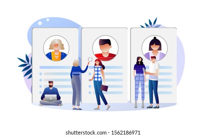 People fill out the form, modern concept for web banners, infographics, websites, printed products, filling out resumes, hiring employees. Vector illustration
