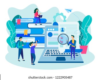 People Fill Out A Form Online, A Job Application Form, Online Resume Filling, Online Testing, Visa And Online Concept Tax Return Filling. Vector Illustration.