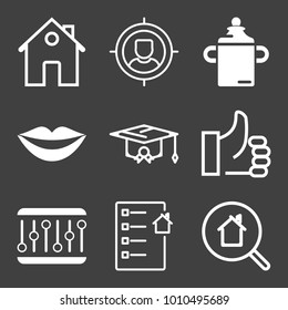 People filled and outline vector icon set on black background