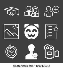 People filled and outline vector icon set on black background